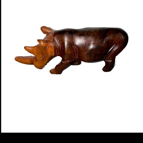 Hand Carved Wooden Rhino Solid Wood Rhinoceros Figurine Figure Sculpture - Picture 2 of 9